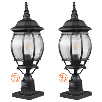 2 Pack Dusk to Dawn Outdoor Post Light, 20.87 in, Waterproof Lamp Post Light Fixtures with 5.5 in Pier Mount Base Glass Shade, Lightning-proof Exterior Pole Column Light for Patio Garden Pathway