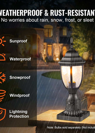 2 Pack Dusk to Dawn Outdoor Post Light, 15.35 in, Waterproof Lamp Post Light Fixtures with 3.5 in Pier Mount Base Glass Shade, Lightning-proof Exterior Pole Column Light for Patio Garden Pathway