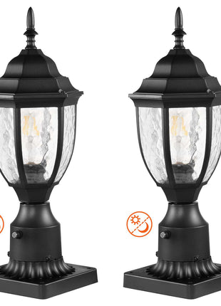 2 Pack Dusk to Dawn Outdoor Post Light, 15.35 in, Waterproof Lamp Post Light Fixtures with 3.5 in Pier Mount Base Glass Shade, Lightning-proof Exterior Pole Column Light for Patio Garden Pathway