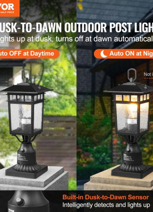 2 Pack Dusk to Dawn Outdoor Post Light, 15.75 in, Waterproof Lamp Post Light Fixtures with 5.5 in Pier Mount Base Glass Shade, Lightning-proof Exterior Pole Column Light for Patio Garden Pathway
