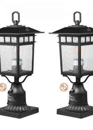 2 Pack Dusk to Dawn Outdoor Post Light, 15.75 in, Waterproof Lamp Post Light Fixtures with 5.5 in Pier Mount Base Glass Shade, Lightning-proof Exterior Pole Column Light for Patio Garden Pathway