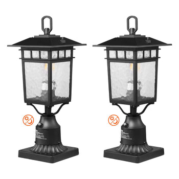 2 Pack Dusk to Dawn Outdoor Post Light, 15.75 in, Waterproof Lamp Post Light Fixtures with 5.5 in Pier Mount Base Glass Shade, Lightning-proof Exterior Pole Column Light for Patio Garden Pathway