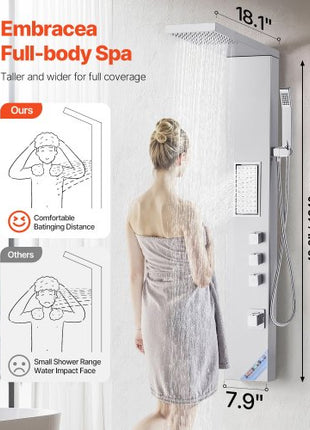 Shower Panel Tower System with Rainfall Shower Head, 53 in Brushed Stainless Steel Shower Column, 3-Function Faucet, High Pressure Wall-Mount Rain Massage System, with Large Body Jet, Handheld