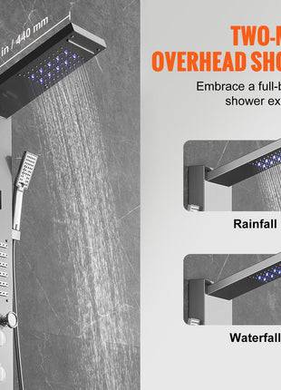 Shower Panel System, 6 Shower Modes, LED & Screen Hydroelectricity Shower Panel Tower, Rainfall, Waterfall, 5 Massage Jets, Tub Spout, Handheld Shower, Stainless Steel Wall-Mounted Shower Set