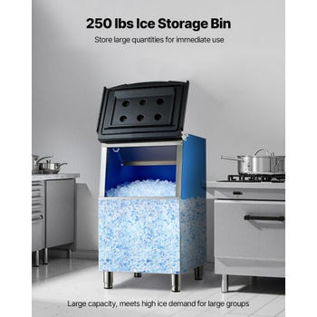 Ice Storage Bin, 250LBS Capacity Ice-Bin, Stainless Steel Ice Storage Bins with Filter and Adjustable Anti-slip Rubber Feet, Suitable for Restaurant Hotel and Beverage Shops