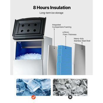 Commercial Ice Storage Bin, 250 LBS Capacity Ice-Bin, Stainless Steel, with Adjustable Anti-slip Rubber Feet, for Restaurant Hotel and Beverage Shop (Ice Maker Machine – Head, Sold Separately)