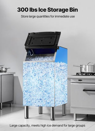 Commercial Ice Maker Storage Bin, 300 LBS Capacity Ice-Bin, Stainless Steel Commercial Ice Storage Bin with Adjustable Anti-slip Rubber Feet, Suitable for Restaurant Hotel and Beverage Shops