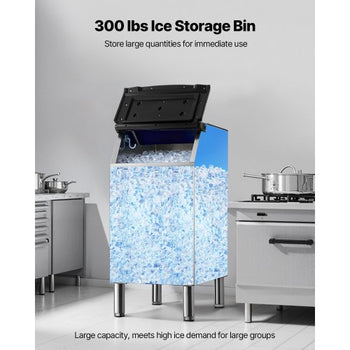 Commercial Ice Maker Storage Bin, 300 LBS Capacity Ice-Bin, Stainless Steel Commercial Ice Storage Bin with Adjustable Anti-slip Rubber Feet, Suitable for Restaurant Hotel and Beverage Shops