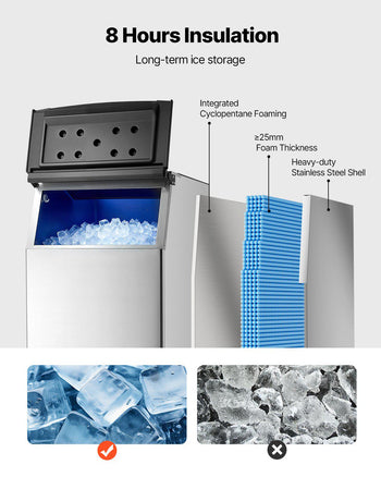 Commercial Ice Maker Storage Bin, 500 LBS Capacity Ice-Bin, Stainless Steel Commercial Ice Storage Bin with Adjustable Anti-slip Rubber Feet, Suitable for Restaurant Hotel and Beverage Shops