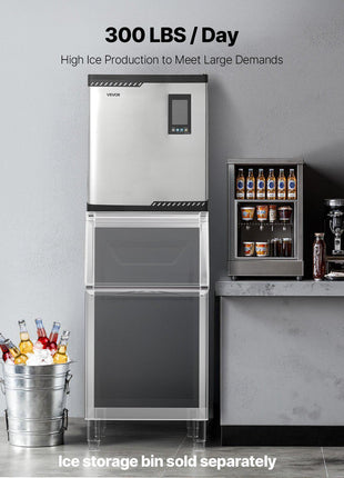 Commercial Ice Maker Machine - Head, 300 Lbs/Day Stainless Steel Ice Machine with Scheduled Ice-Making, Self-Cleaning, Adjustable Thickness, Ideal for Restaurant Bar Cafe Hotel - Head Only