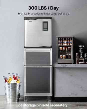Commercial Ice Maker Machine - Head, 300 Lbs/Day Stainless Steel Ice Machine with Scheduled Ice-Making, Self-Cleaning, Adjustable Thickness, Ideal for Restaurant Bar Cafe Hotel - Head Only