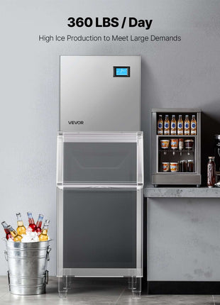 Commercial Ice Maker Machine - Head, 360 Lbs/Day Stainless Steel Ice Machine with Self-Cleaning, 156 PCS Ice Tray, Adjustable Thickness, Ideal for Restaurant Bar Cafe Hotel - Head Only