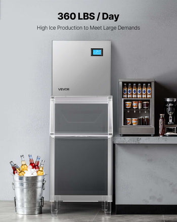 Commercial Ice Maker Machine - Head, 360 Lbs/Day Stainless Steel Ice Machine with Self-Cleaning, 156 PCS Ice Tray, Adjustable Thickness, Ideal for Restaurant Bar Cafe Hotel - Head Only