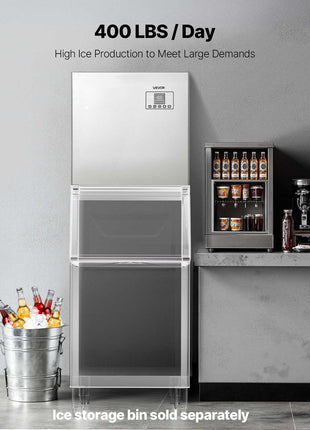 Commercial Ice Maker Machine - Head, 400 Lbs/Day Stainless Steel Ice Machine with Scheduled Ice-Making, Self-Cleaning, Adjustable Thickness, Ideal for Restaurant Bar Cafe Hotel - Head Only