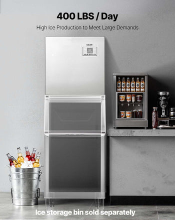 Commercial Ice Maker Machine - Head, 400 Lbs/Day Stainless Steel Ice Machine with Scheduled Ice-Making, Self-Cleaning, Adjustable Thickness, Ideal for Restaurant Bar Cafe Hotel - Head Only