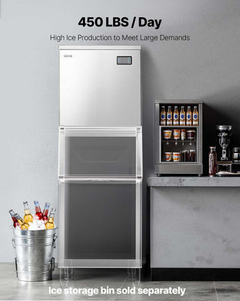 Commercial Ice Maker Machine - Head, 450 Lbs/Day Stainless Steel Ice Machine with Scheduled Ice-Making, Self-Cleaning, Adjustable Thickness, Ideal for Restaurant Bar Cafe Hotel - Head Only
