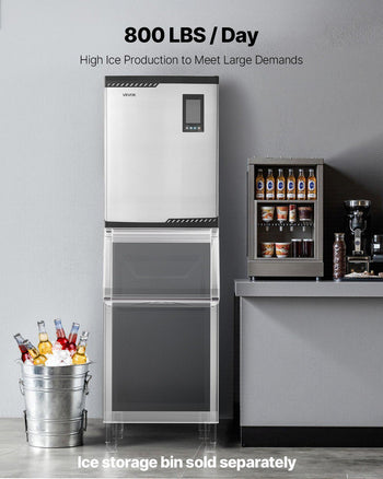 Commercial Ice Maker Machine - Head, 800 Lbs/Day Stainless Steel Ice Machine with Scheduled Ice-Making, Self-Cleaning, Adjustable Thickness, Ideal for Restaurant Bar Cafe Hotel - Head Only