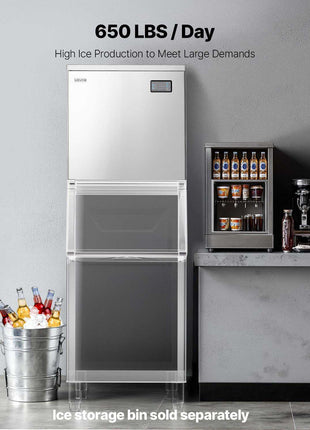 Commercial Ice Maker Machine - Head, 650 Lbs/Day Stainless Steel Ice Machine with Scheduled Ice-Making, Self-Cleaning, Adjustable Thickness, Ideal for Restaurant Bar Cafe Hotel - Head Only