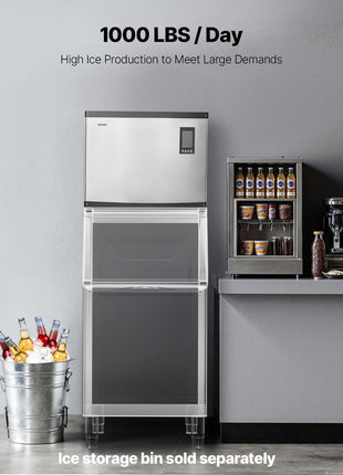 Commercial Ice Maker Machine - Head, 1000 Lbs/Day Stainless Steel Ice Machine with Scheduled Ice-Making, Self-Cleaning, Adjustable Thickness, Ideal for Restaurant Bar Cafe Hotel - Head Only