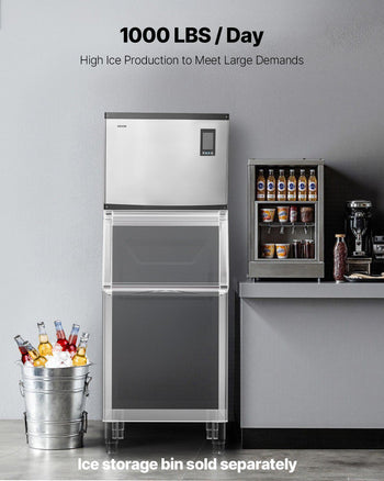 Commercial Ice Maker Machine - Head, 1000 Lbs/Day Stainless Steel Ice Machine with Scheduled Ice-Making, Self-Cleaning, Adjustable Thickness, Ideal for Restaurant Bar Cafe Hotel - Head Only