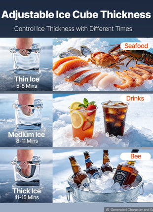 Commercial Ice Maker Machine 460 Lbs/24H Stainless Steel Head Only, Ice-Making for Restaurant Bar Cafe Hotel, Ice Ready in 15 Mins, with Self-Cleaning, 156 pcs Ice Tray, Adjustable Thickness