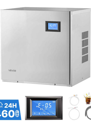 Commercial Ice Maker Machine 460 Lbs/24H Stainless Steel Head Only, Ice-Making for Restaurant Bar Cafe Hotel, Ice Ready in 15 Mins, with Self-Cleaning, 156 pcs Ice Tray, Adjustable Thickness
