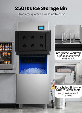 Commercial Ice Maker Machine, 360LBS/24H Ice-Making Machine with 250LBS Large Storage Bin, Auto Self-Cleaning Ice Maker with Touchscreen for Bar Cafe Restaurant Business Commercial