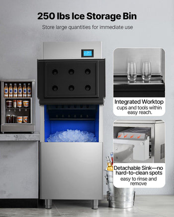 Commercial Ice Maker Machine, 360LBS/24H Ice-Making Machine with 250LBS Large Storage Bin, Auto Self-Cleaning Ice Maker with Touchscreen for Bar Cafe Restaurant Business Commercial