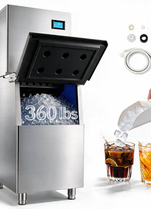 Commercial Ice Maker Machine, 360LBS/24H Ice-Making Machine with 250LBS Large Storage Bin, Auto Self-Cleaning Ice Maker with Touchscreen for Bar Cafe Restaurant Business Commercial