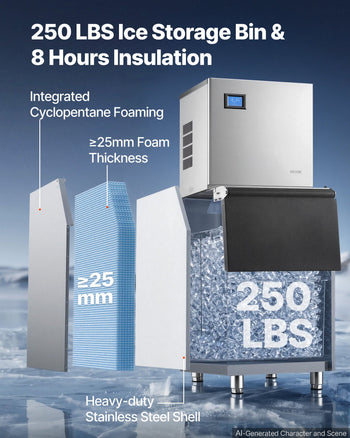 Commercial Ice Maker Machine 460 Lbs/24H Ice-Making Stainless Steel, for Bar Cafe Restaurant Business, Ice Ready in 15 Mins, Freestanding with 250 Lbs Ice Storage Bin and Auto Self-Cleaning
