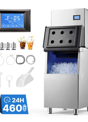Commercial Ice Maker Machine 560 Lbs/24H Ice-Making Stainless Steel, for Bar Cafe Restaurant Business, Ice Ready in 15 Mins, Freestanding with 250 Lbs Ice Storage Bin and Auto Self-Cleaning