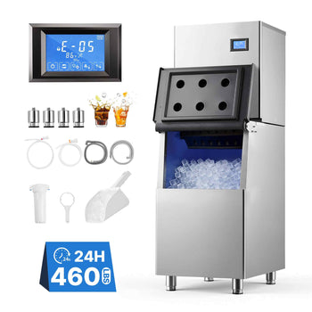 Commercial Ice Maker Machine 560 Lbs/24H Ice-Making Stainless Steel, for Bar Cafe Restaurant Business, Ice Ready in 15 Mins, Freestanding with 250 Lbs Ice Storage Bin and Auto Self-Cleaning
