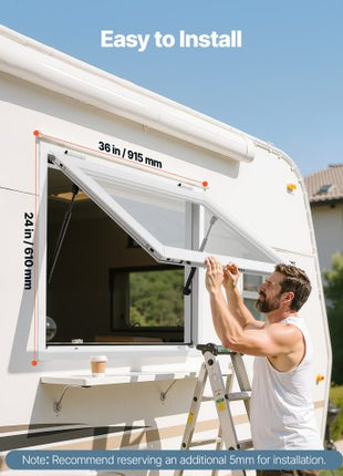 Concession Window 36x24 in, Aluminum Alloy Frame Service Window for Food Truck, Up to 85 Degrees Stand Serving Window with Awning Door and Drag Hook, Rainwater Resistant for Concession Trailers