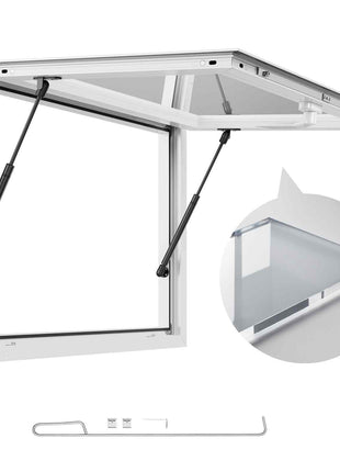Concession Window 36x24 in, Aluminum Alloy Frame Service Window for Food Truck, Up to 85 Degrees Stand Serving Window with Awning Door and Drag Hook, Rainwater Resistant for Concession Trailers