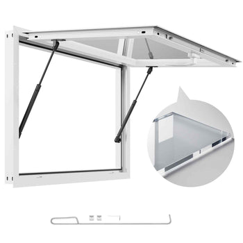Concession Window 36x24 in, Aluminum Alloy Frame Service Window for Food Truck, Up to 85 Degrees Stand Serving Window with Awning Door and Drag Hook, Rainwater Resistant for Concession Trailers