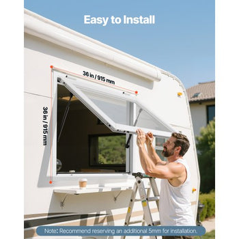 Concession Window 36x36 in, Aluminum Alloy Frame Service Window for Food Truck, Up to 85 Degrees Stand Serving Window with Awning Door and Drag Hook, Rainwater Resistant for Concession Trailers