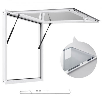 Concession Window 36x36 in, Aluminum Alloy Frame Service Window for Food Truck, Up to 85 Degrees Stand Serving Window with Awning Door and Drag Hook, Rainwater Resistant for Concession Trailers