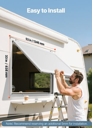 Concession Window 53x33 in, Aluminum Alloy Frame Service Window for Food Truck, Up to 85 Degrees Stand Serving Window with Awning Door and Drag Hook, Rainwater Resistant for Concession Trailers