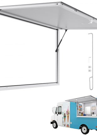 Concession Window 74x40 in, Aluminum Alloy Frame Service Window for Food Truck, Up to 85 Degrees Stand Serving Window with Awning Door and Drag Hook, Rainwater Resistant for Concession Trailers