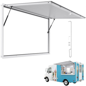 Concession Window 74x40 in, Aluminum Alloy Frame Service Window for Food Truck, Up to 85 Degrees Stand Serving Window with Awning Door and Drag Hook, Rainwater Resistant for Concession Trailers