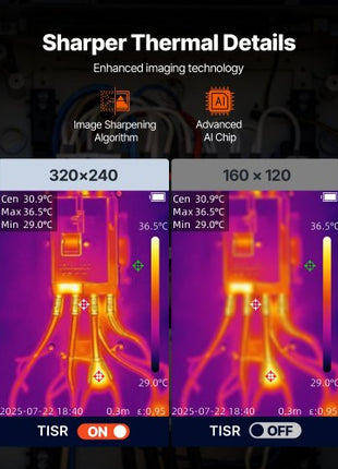 Thermal Camera, 320 x 240 TISR Super Resolution, Thermal Imaging Camera with 2MP Visual Camera, 160 x 120 IR Resolution, 25 HZ Refresh Rate, -4°F to 1022°F, 4 Image Modes & 6 Color Palettes
