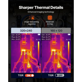 Thermal Camera, 320 x 240 TISR Super Resolution, Thermal Imaging Camera with 2MP Visual Camera, 160 x 120 IR Resolution, 25 HZ Refresh Rate, -4°F to 1022°F, 4 Image Modes & 6 Color Palettes