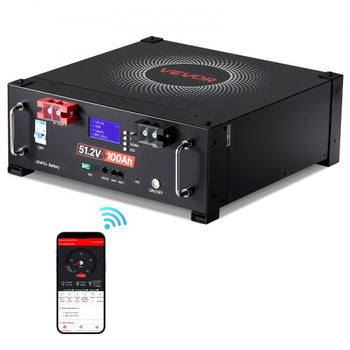 48V 100Ah LiFePO4 Lithium Battery, Built-in 100A BMS, 51.2V Server Rack LiFePO4 Battery with Bluetooth, 5.12kWh Capacity, Max 6000 Cycles, LCD Display, for Off-Grid, Solar System, Backup Power