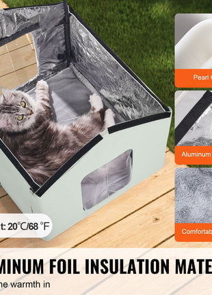 Heated Cat House, Outdoor Kitty Shelter with Adjustable Temperature and Timer, 600D Oxford Cloth Foldable Cat Shelter with Heated Pad  for Winter to Stay Warm and Cozy, Green (Middle)