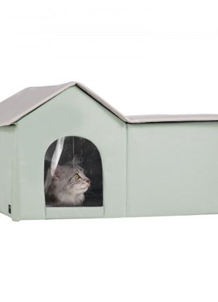 Heated Cat House, Outdoor Kitty Shelter with Adjustable Temperature and Timer, 600D Oxford Cloth Foldable Cat Shelter with Heated Pad  for Winter to Stay Warm and Cozy, Green (Large)