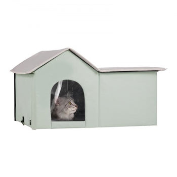 Heated Cat House, Outdoor Kitty Shelter with Adjustable Temperature and Timer, 600D Oxford Cloth Foldable Cat Shelter with Heated Pad  for Winter to Stay Warm and Cozy, Green (Large)