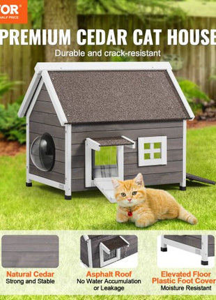 Outdoor Cat House Weatherproof, Feral Cat Shelter for Multiple Cats, Outdoor Wooden Cat House with Large Side Door, PVC Door Flaps, Open Roof, Clear Window, 22"L x 30"W x 26"H