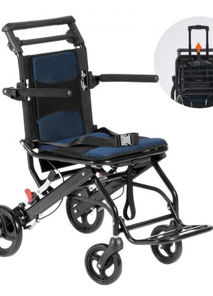 Wheelchair, Aluminum Alloy Ultra-Lightweight Transport Chair for Adults, Foldable Cabin Wheelchair with Flip-Back Desk-Length Arms, Self-locking Brake, 15.75-Inch Wide Seat, 220lbs Load