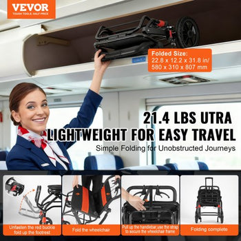 Wheelchair, Aluminum Alloy Ultra-Lightweight Transport Chair for Adults, Foldable Wheelchair with Flip-Back Desk-Length Arms, Self-locking Brake, 18-Inch Wide Seat, 220lbs Weight Capacity