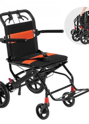Wheelchair, Aluminum Alloy Ultra-Lightweight Transport Chair for Adults, Foldable Wheelchair with Flip-Back Desk-Length Arms, Self-locking Brake, 18-Inch Wide Seat, 220lbs Weight Capacity